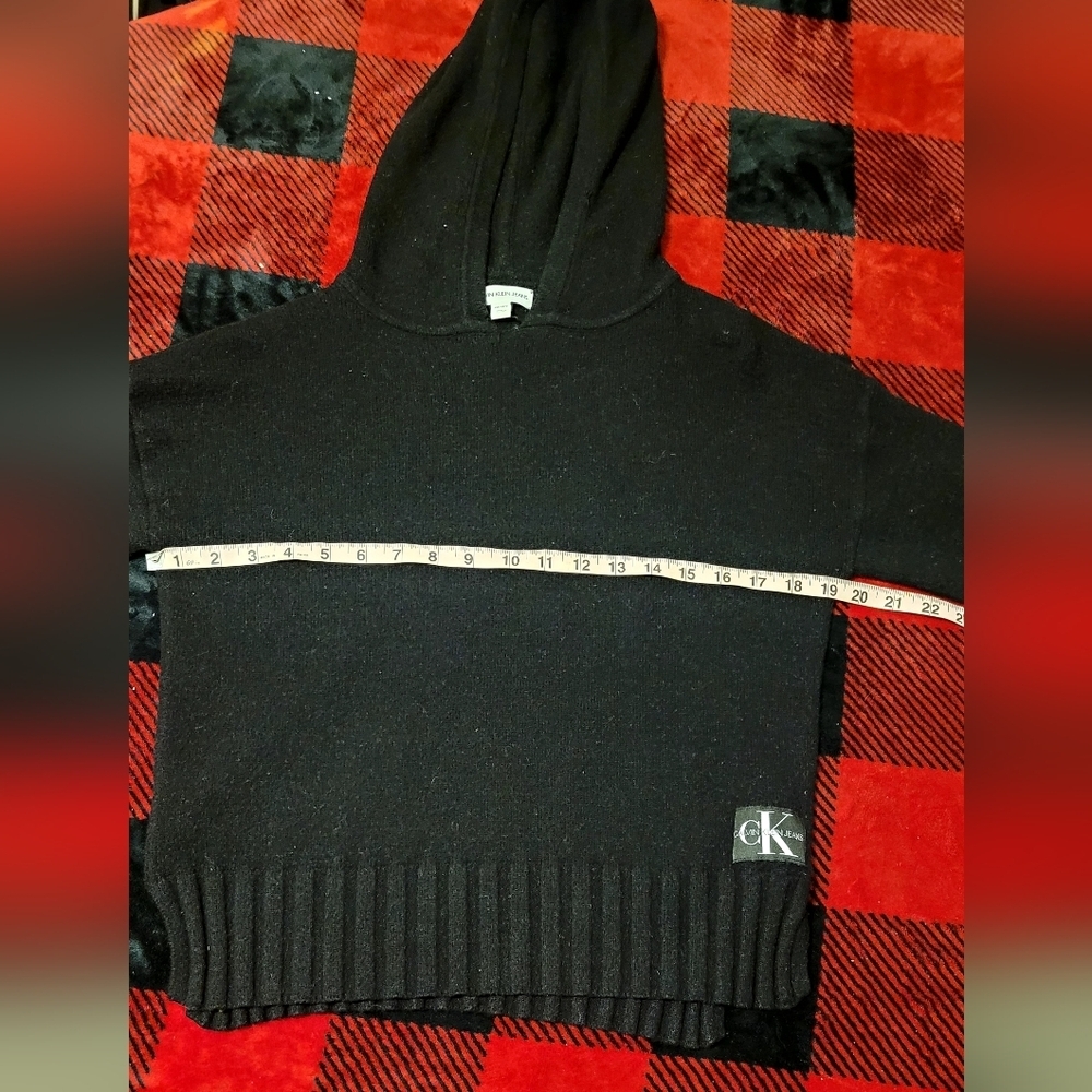 Calvin Klein Woman’s black Side Slits Hoodie Knitted Sweater. Size XS - Picture 3 of 9